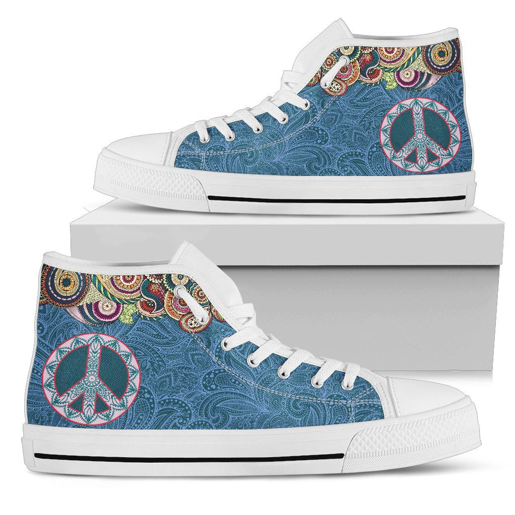 Denim Blue Peace Sign Decor High Top Shoes
