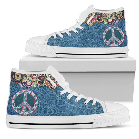 Denim Blue Peace Sign Decor High Top Shoes