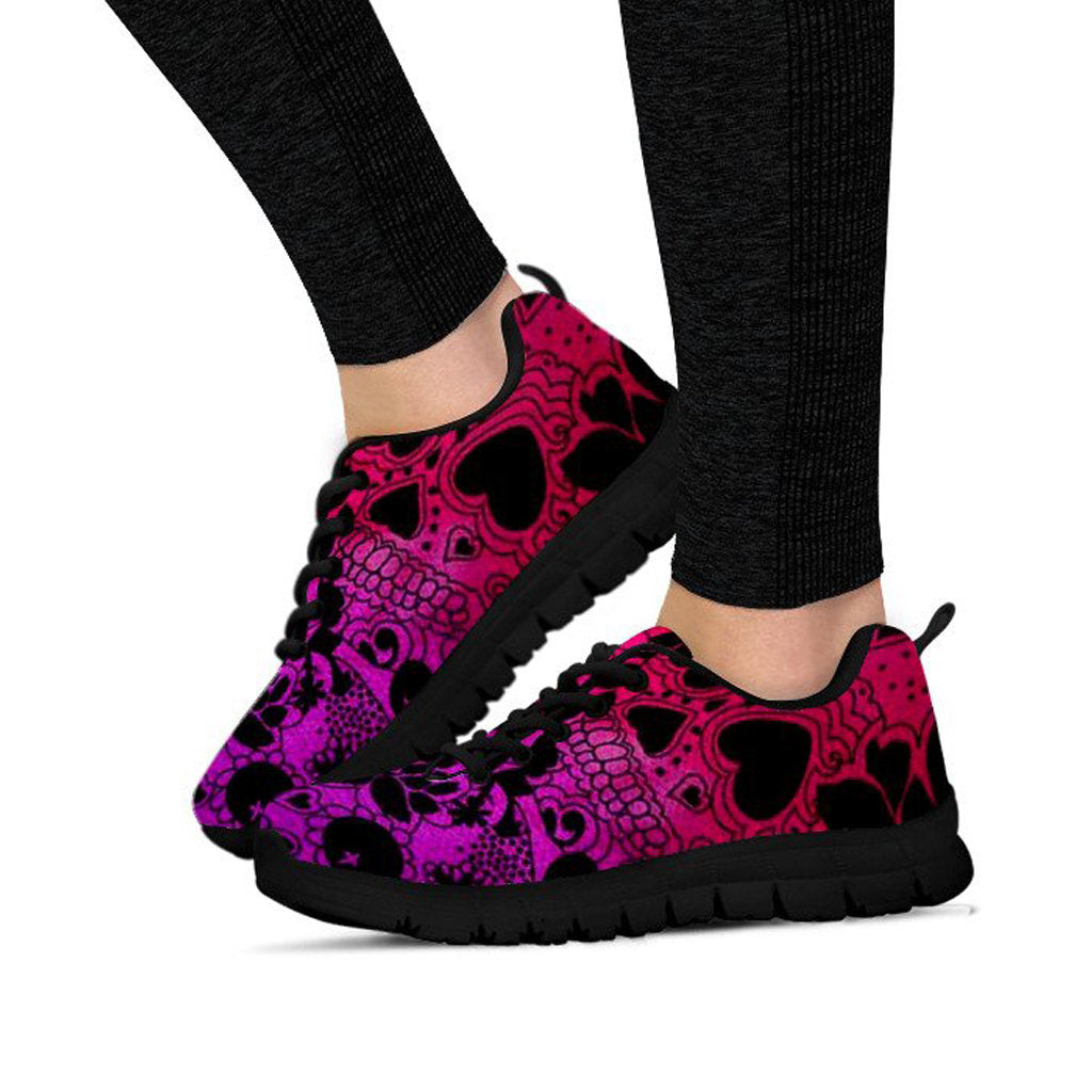 Red & Pink Heart Skulls Sneakers