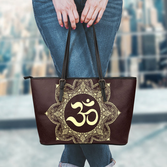 Aum Mandala Leather Tote Bag