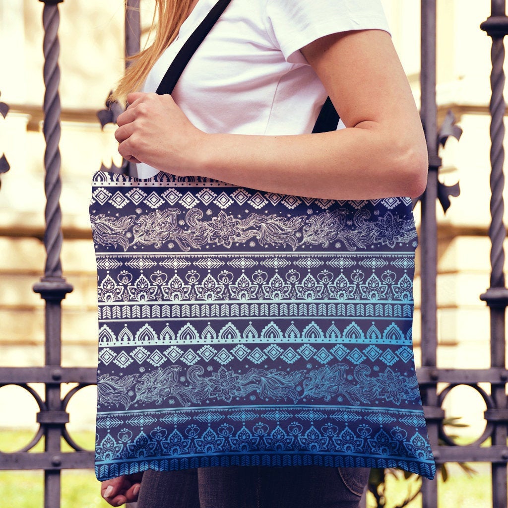 Blue Boho Canvas Tote Bag