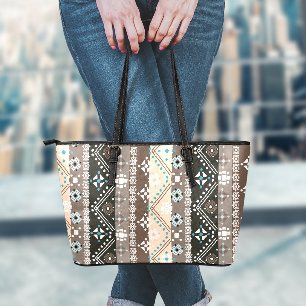 Brown Boho Ethnic Leather Tote Bag