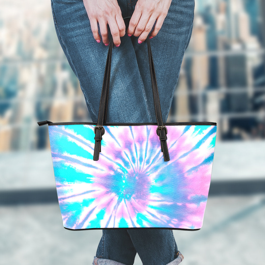 Pink & Blue Tie Dye Leather Tote Bag