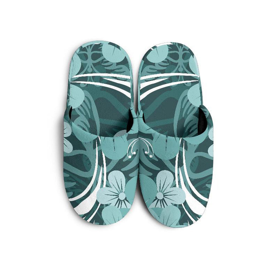 Teal Green Aloha Flowers Slippers