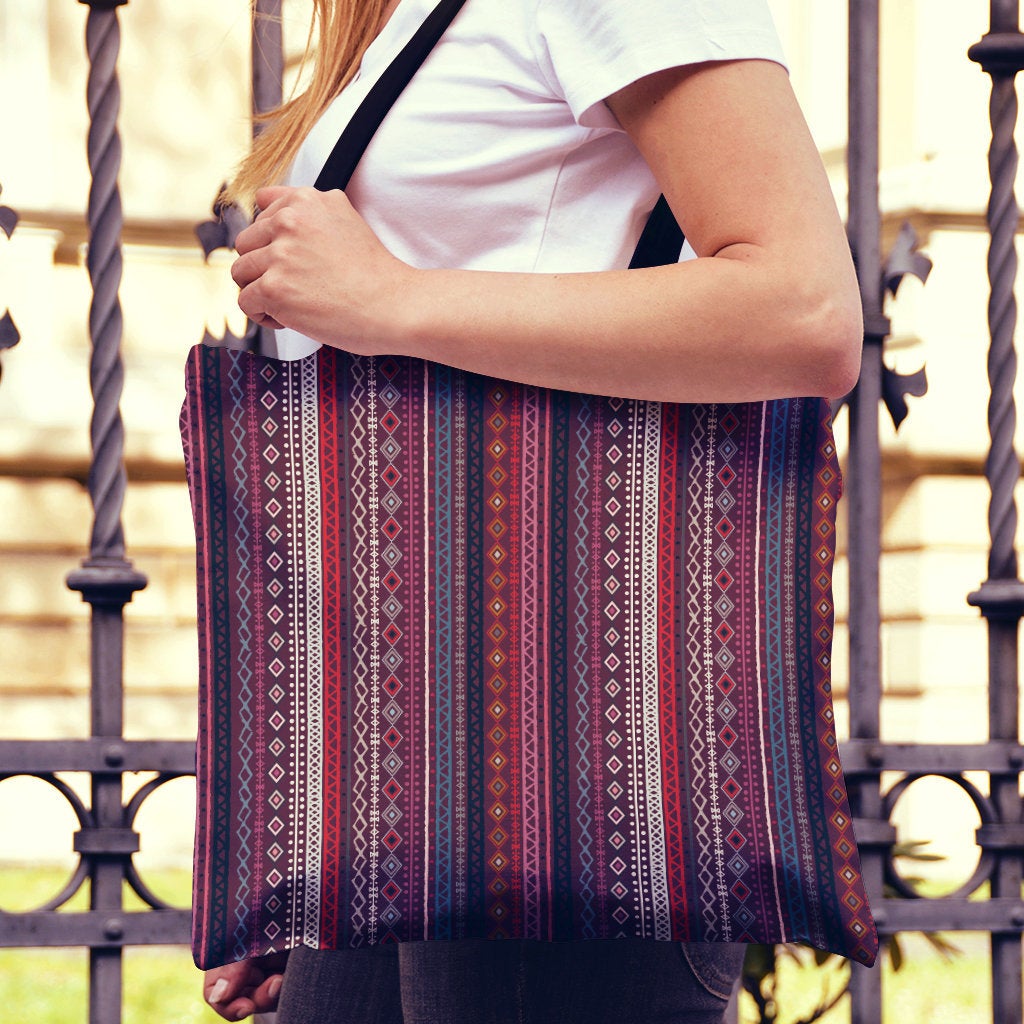 Red Boho Stripes Decor Canvas Tote Bag