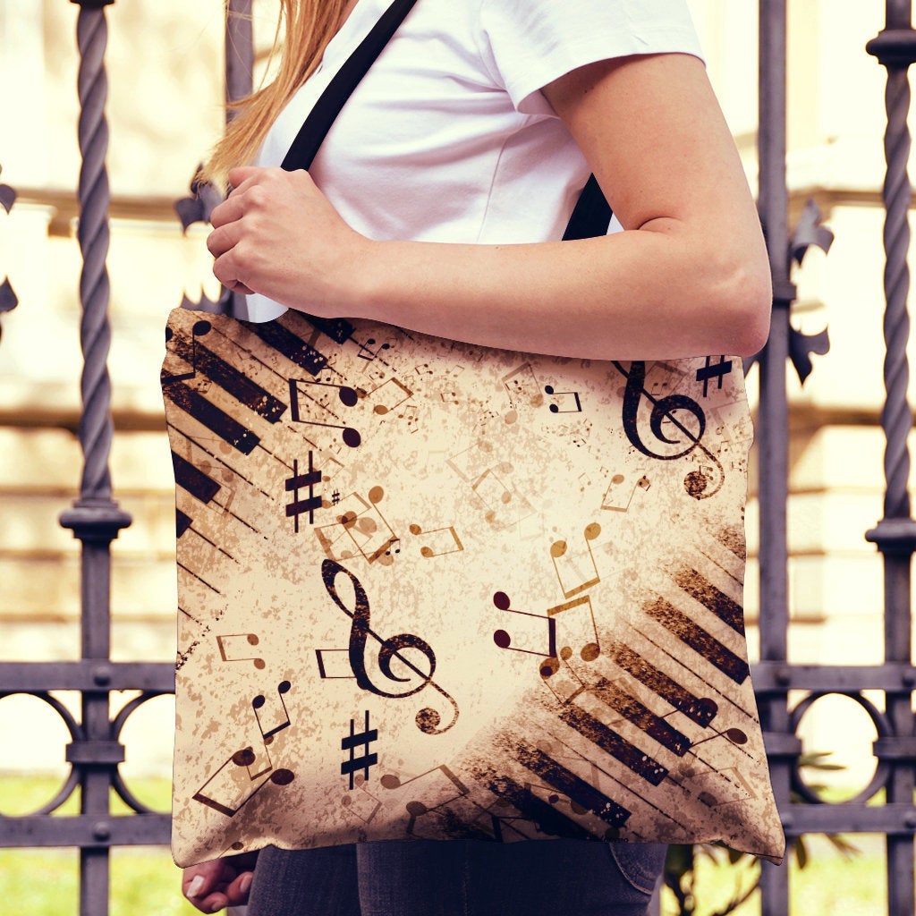 Vintage Piano & Musical Notes Canvas Tote Bag