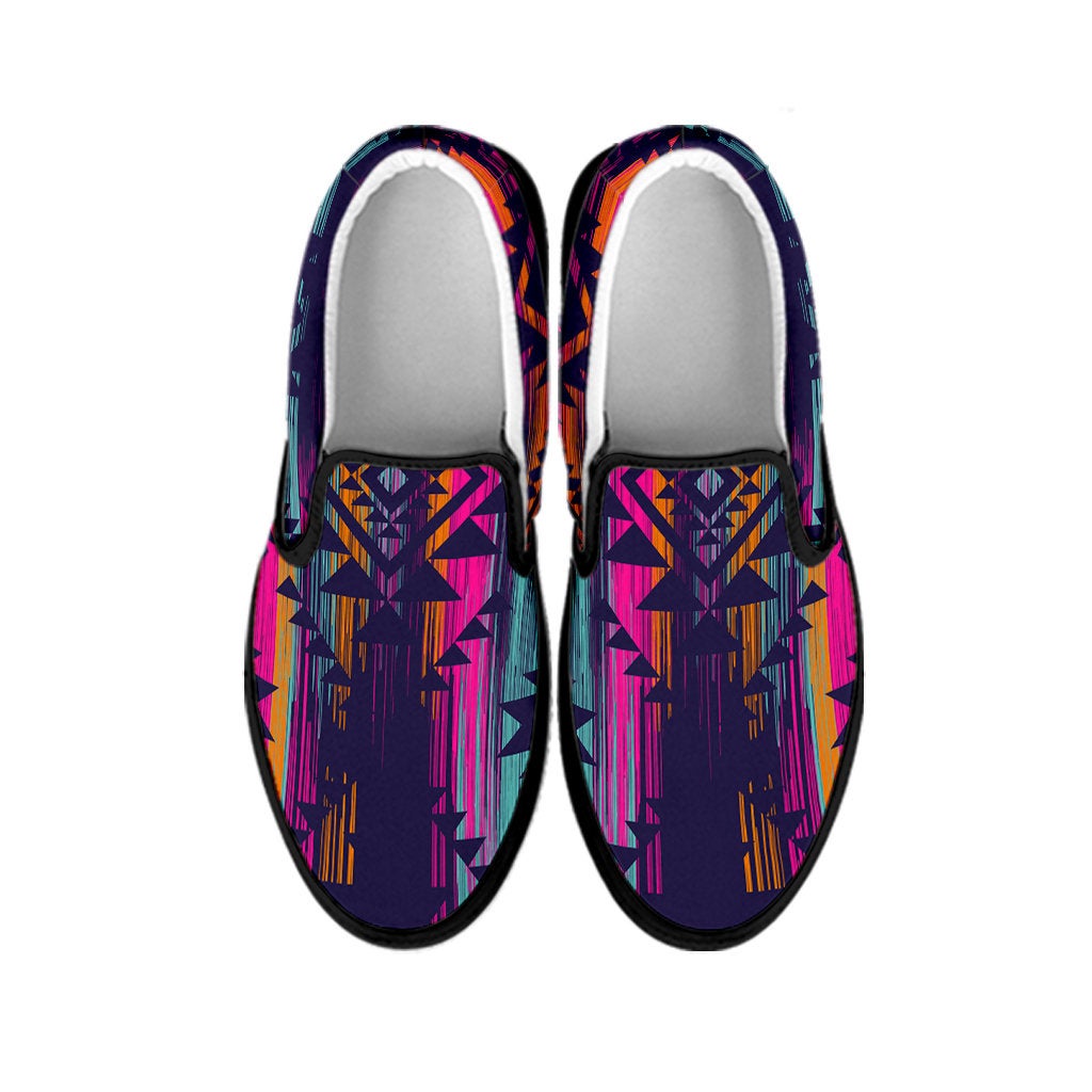 Colorful Boho Chic Bohemian Aztec Streaks Slip On Shoes