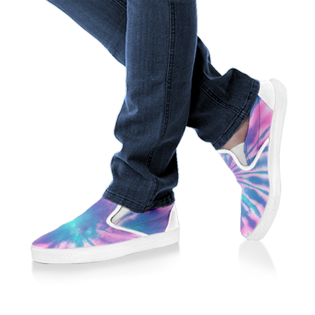 Pink & Blue Tie Dye Print Slip On Shoes
