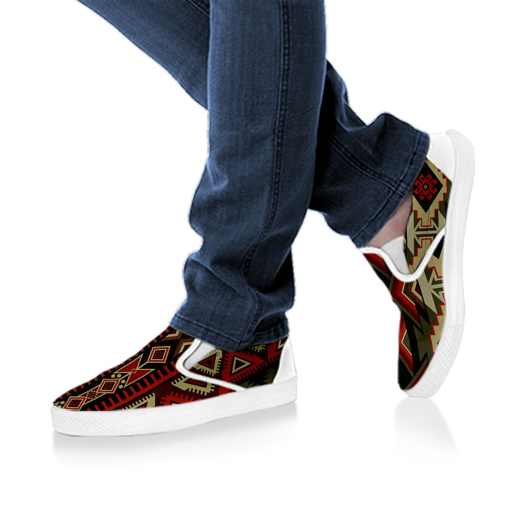 Red & Brown boho Chic Bohemian Aztec Slip On Shoes