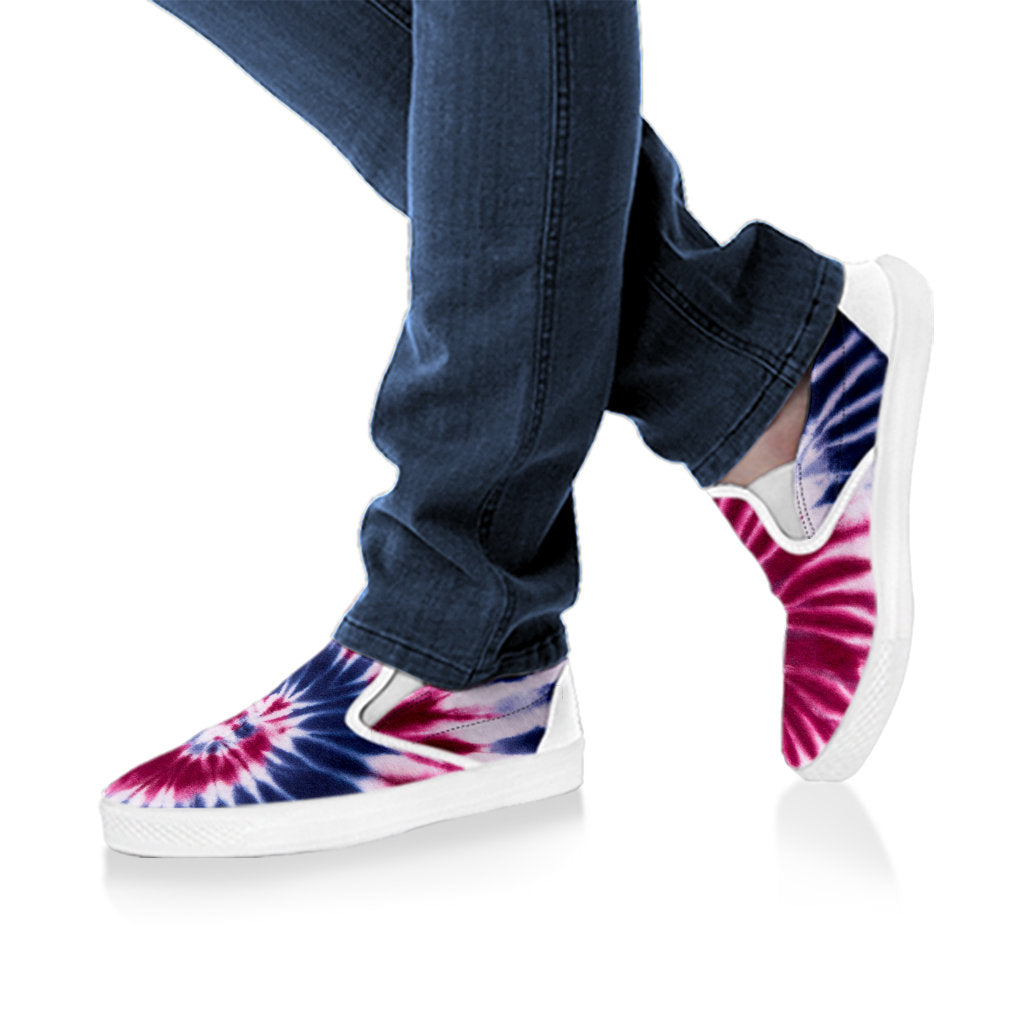 Red, White & Blue Tie Dye Print Slip On Shoes