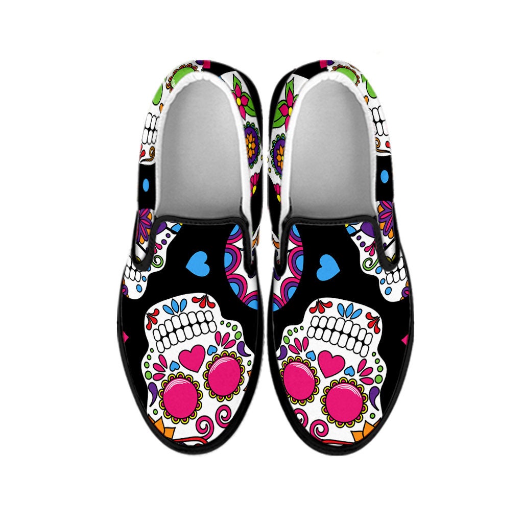 Colorful Sugar Skulls Slip On Shoes