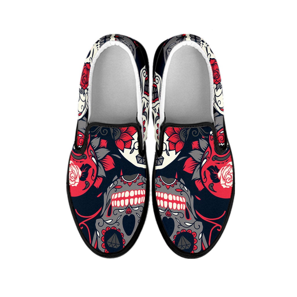 Sugar Skulls & Roses Slip On Shoes