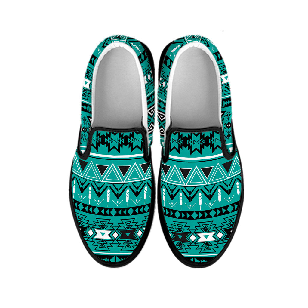 Teal Green Boho Chic Bohemian Aztec Slip On Shoes