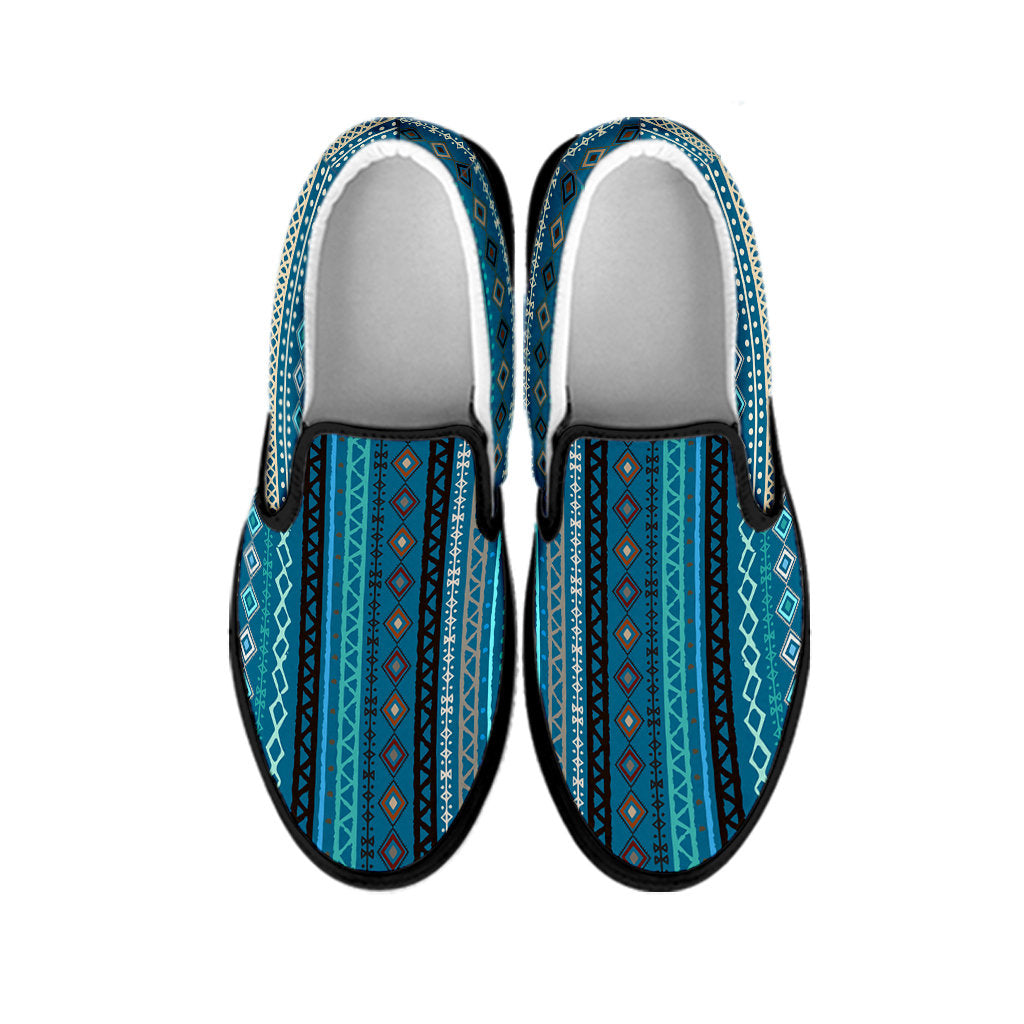 Teal Boho Chic Bohemian Stripes Slip On Shoes