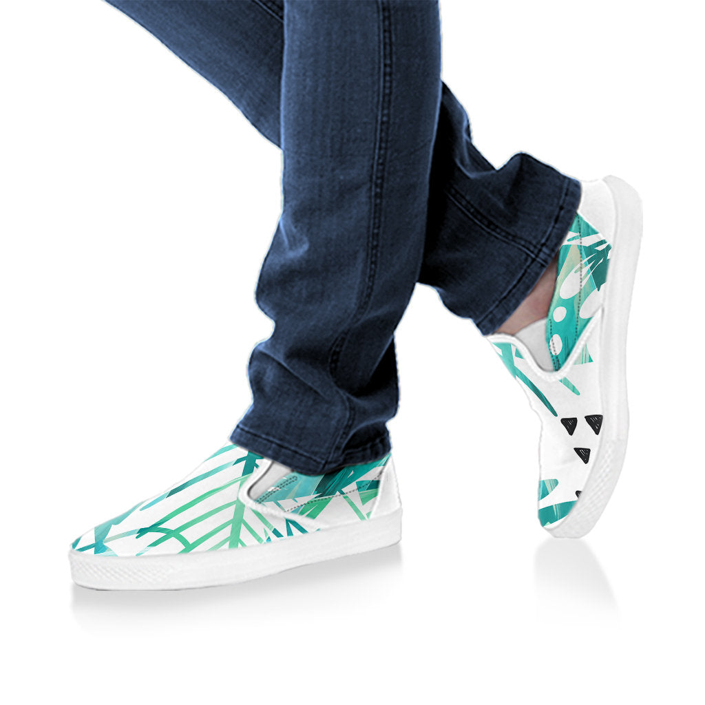 Teal Floral Leaves Slip On Shoes