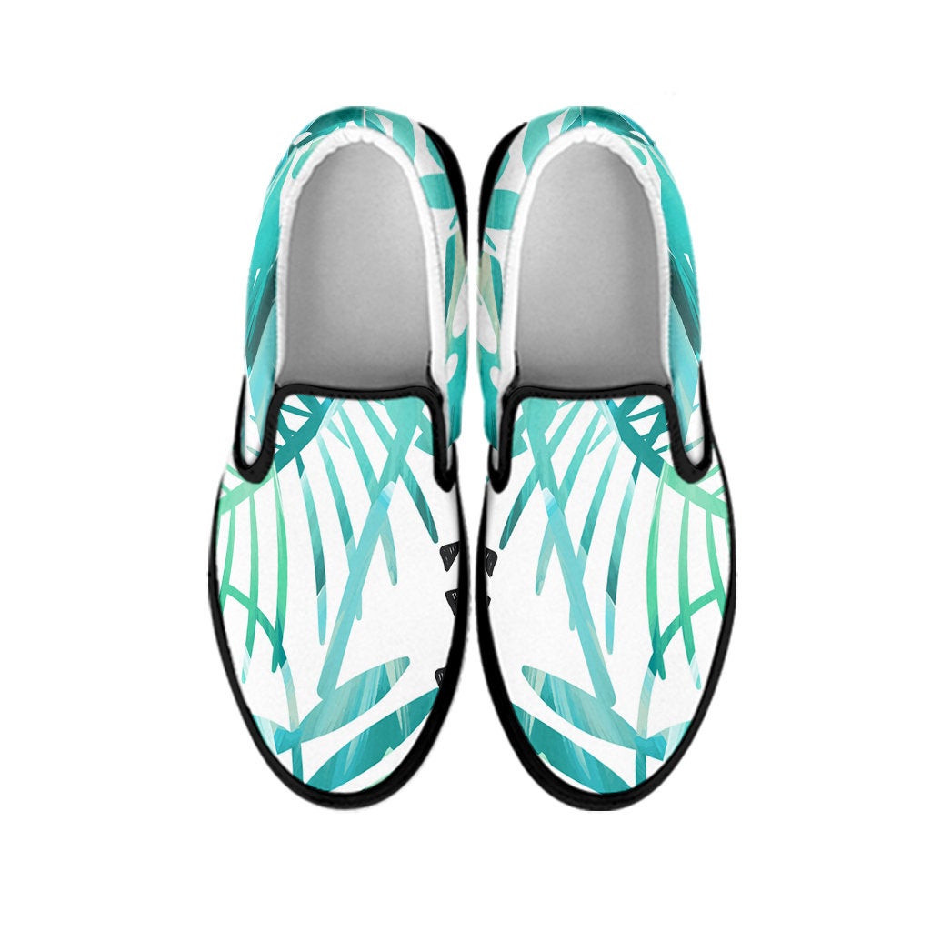 Teal Floral Leaves Slip On Shoes