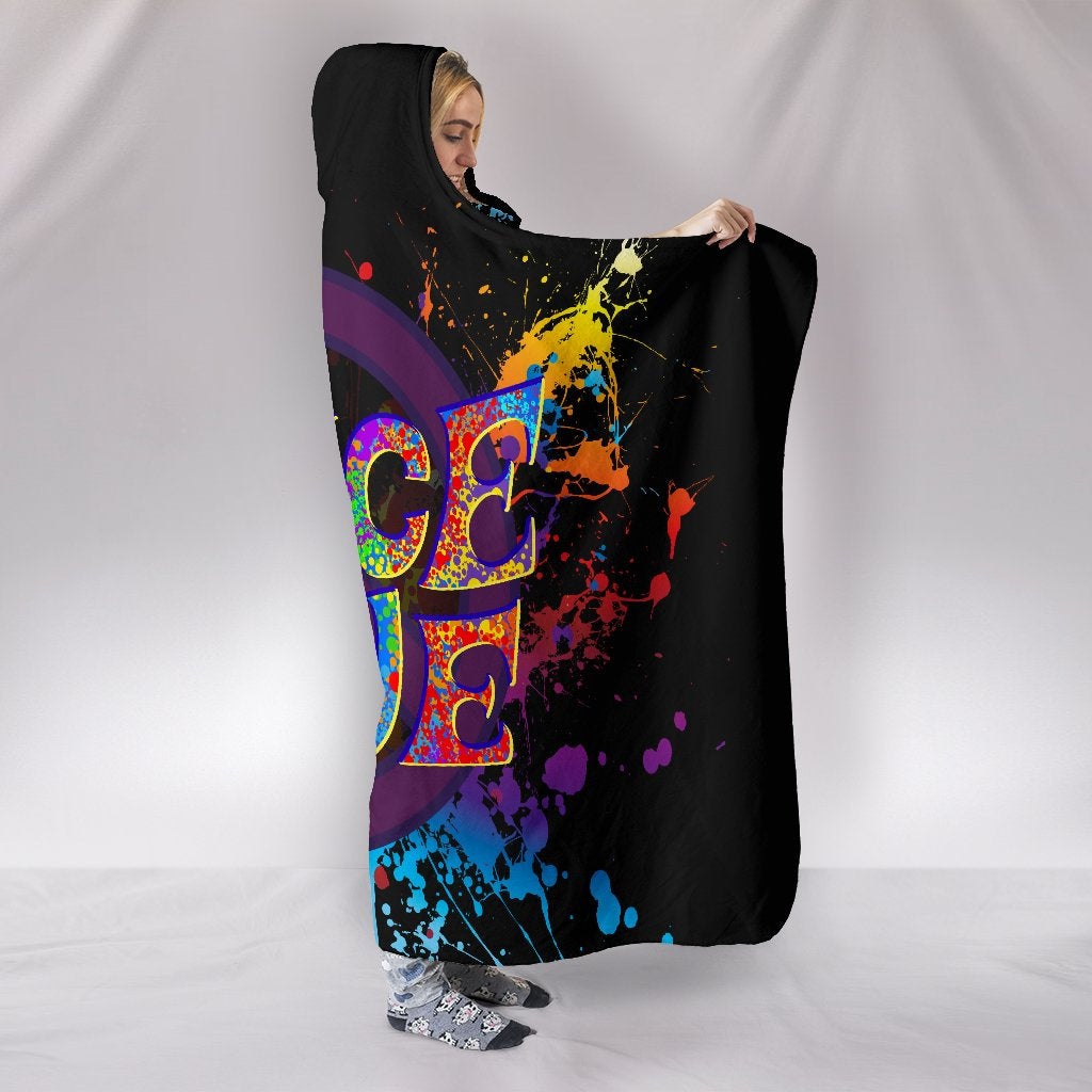 Colorful Peace & Love Abstract Art Hooded Blanket