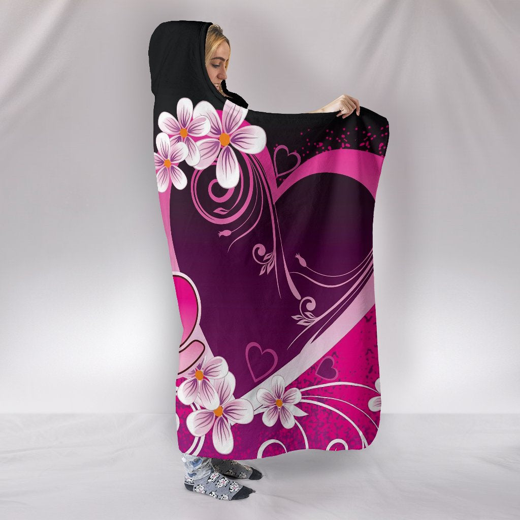 Pink Floral Love Hooded Blanket