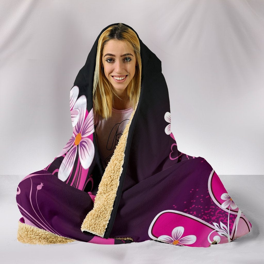Pink Floral Love Hooded Blanket