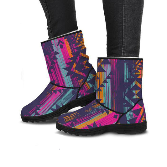 Colorful Boho Chic Aztec Faux Fur Boots