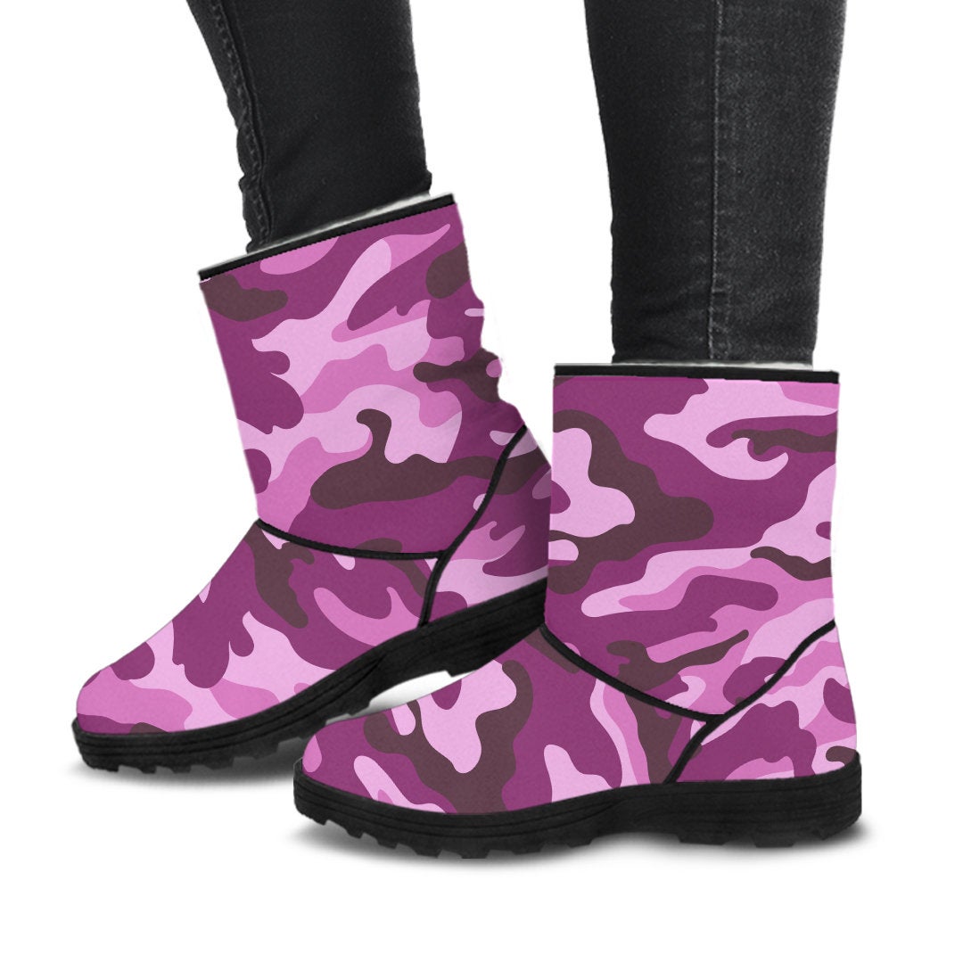 Purple Camouflage Faux Fur Boots