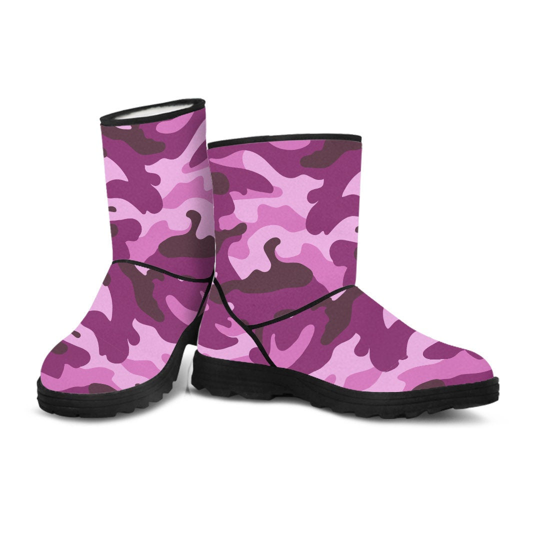 Purple Camouflage Faux Fur Boots