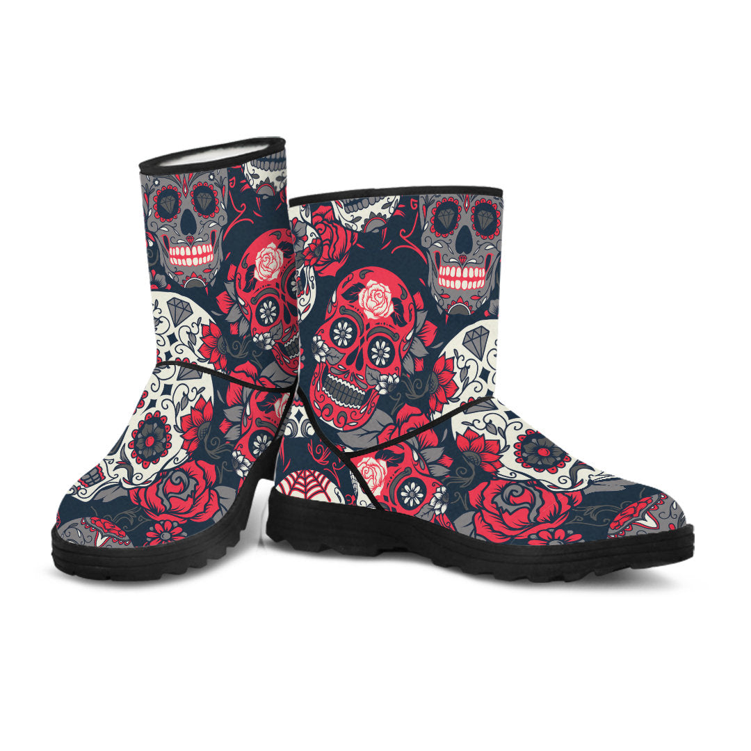 Sugar Skulls & Roses Faux Fur Boots
