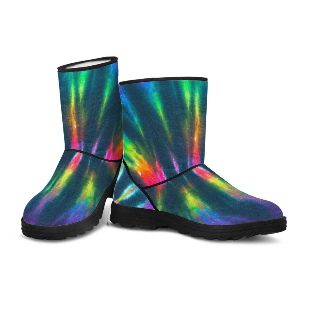 Colorful Neon Tie Dye Faux Fur Boots