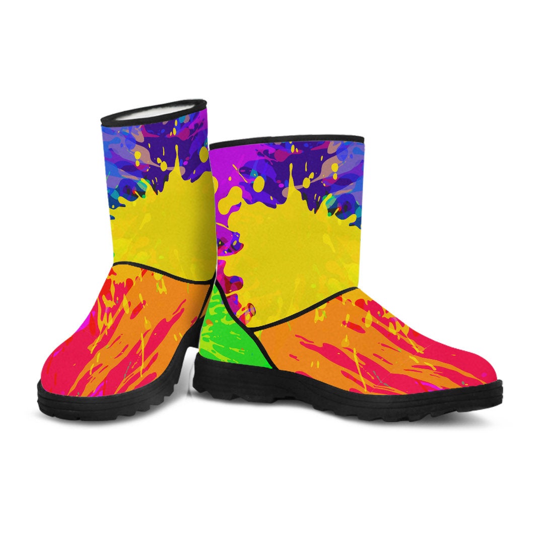 Colorful Paint Splatter Abstract Art Faux Fur Boots