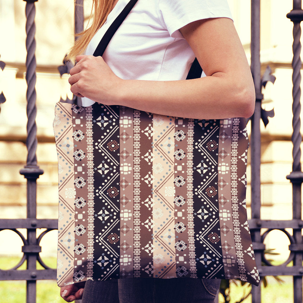 Brown Boho Ethnic Canvas Tote Bag