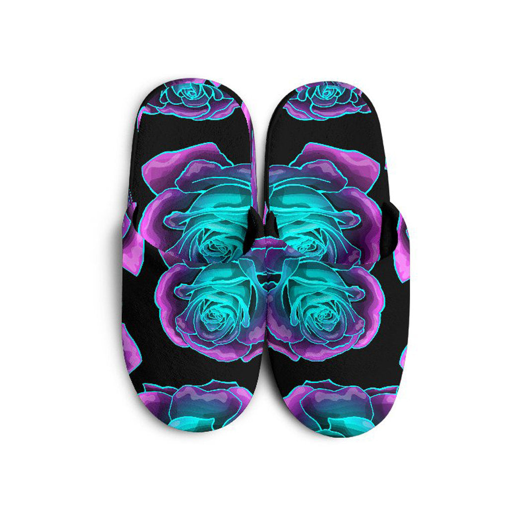 Neon Pink Roses Slippers