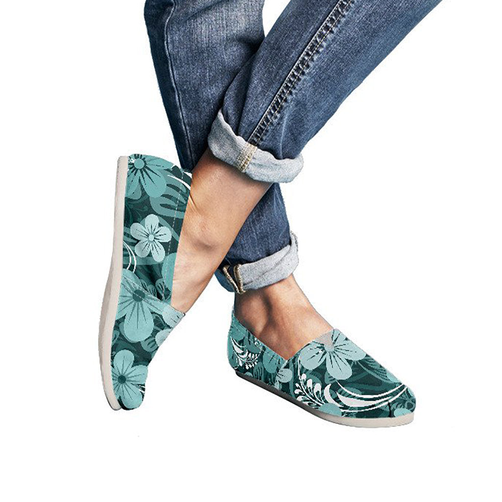 Teal Green Aloha Flowers Casual Shoes