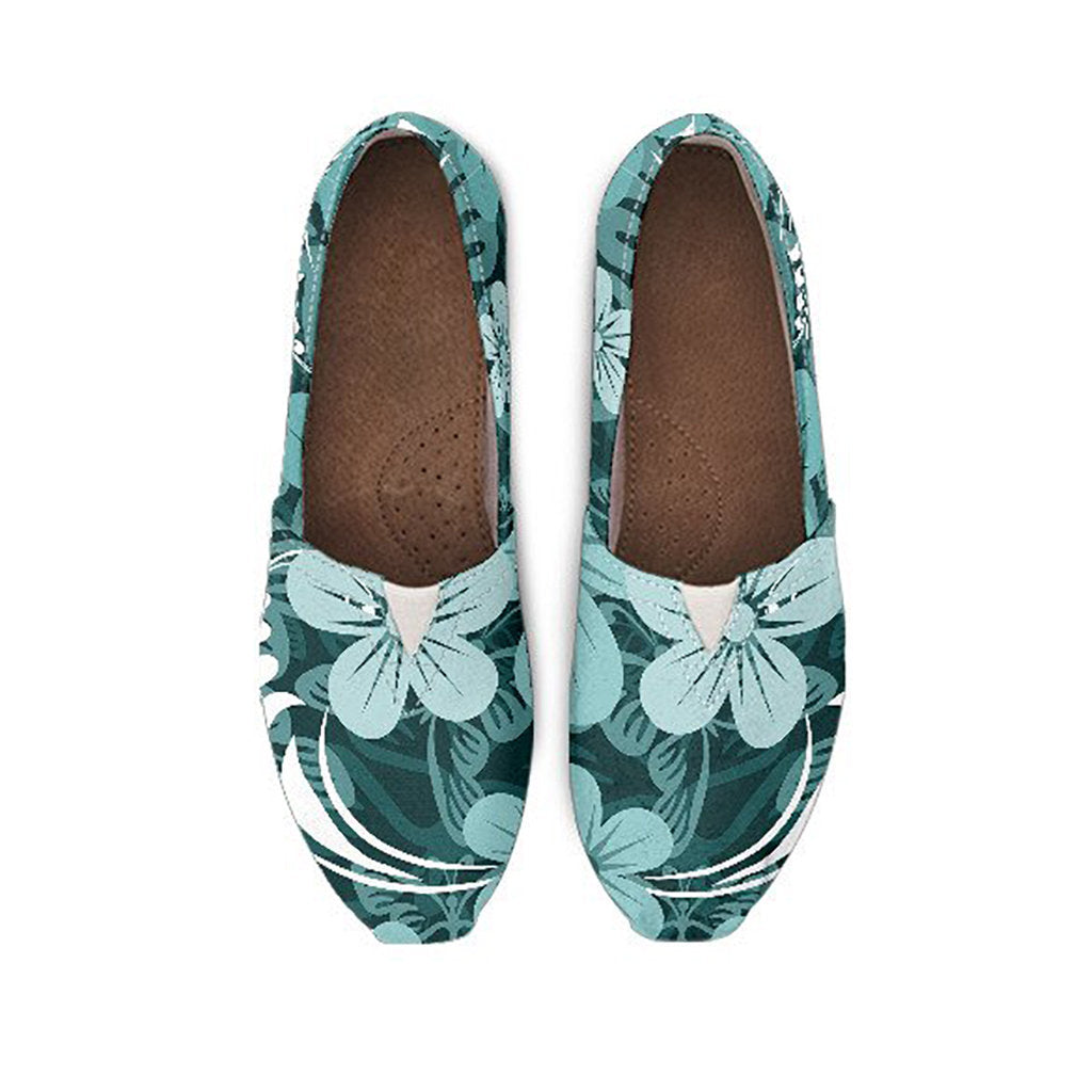 Teal Green Aloha Flowers Casual Shoes