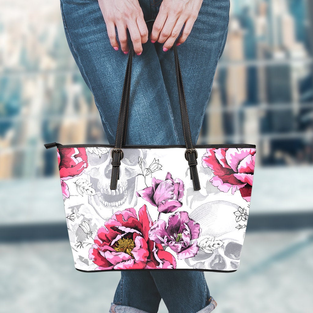 Skulls & Roses Leather Tote Bag