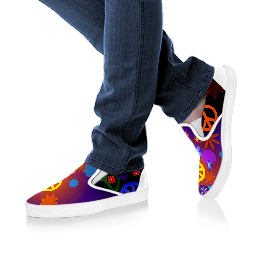 Colorful Peace Signs Hippie Slip On Shoes