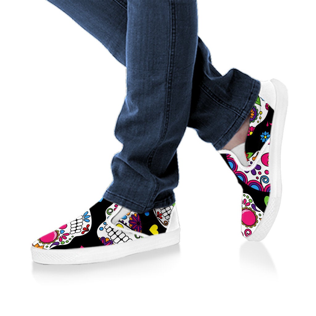 Colorful Sugar Skulls Slip On Shoes