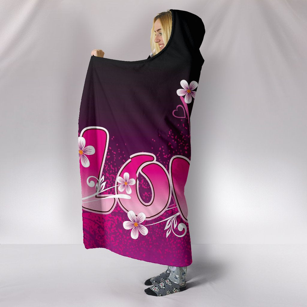Pink Floral Love Hooded Blanket