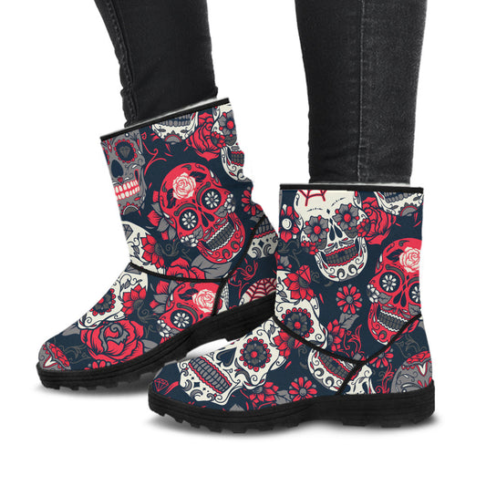 Sugar Skulls & Roses Faux Fur Boots