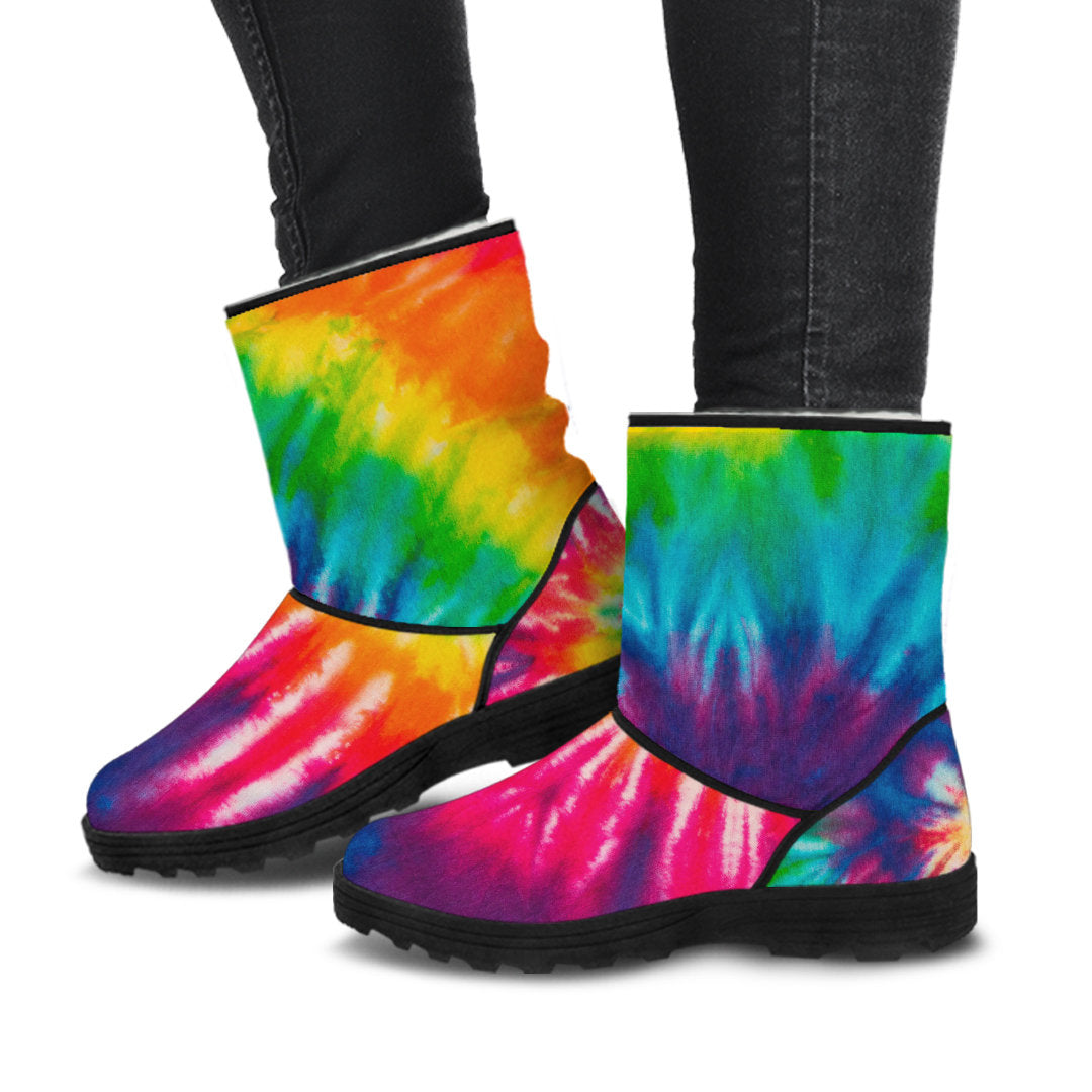 Colorful Tie Dye Spiral Faux Fur Boots