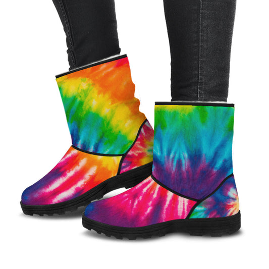 Colorful Tie Dye Spiral Faux Fur Boots