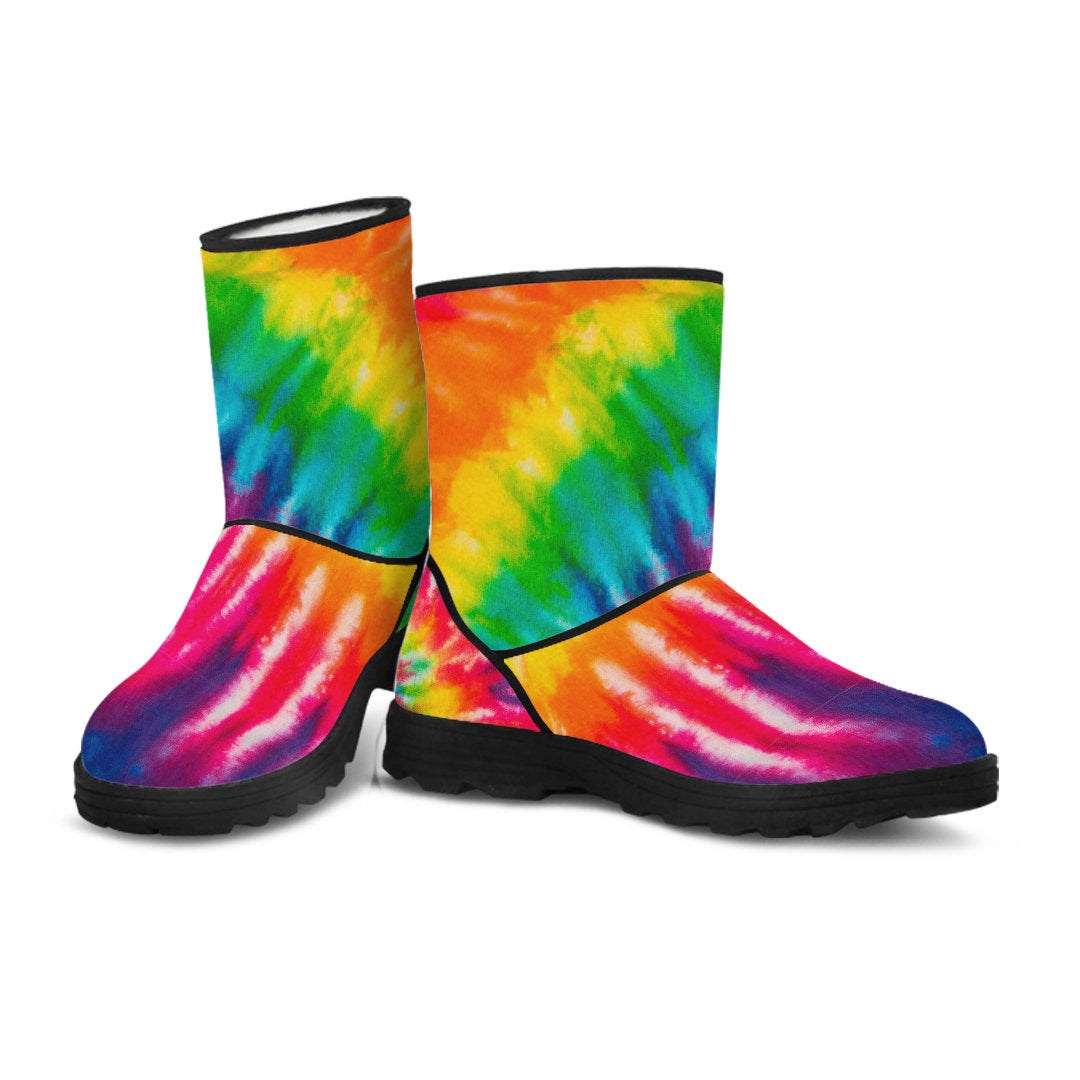 Colorful Tie Dye Spiral Faux Fur Boots
