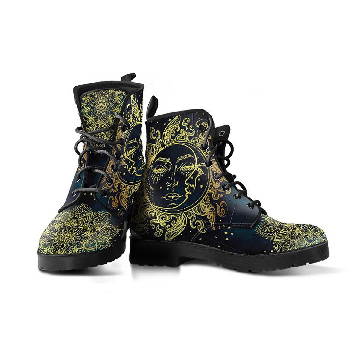 Golden Sun & Moon Mandala Womens Boots