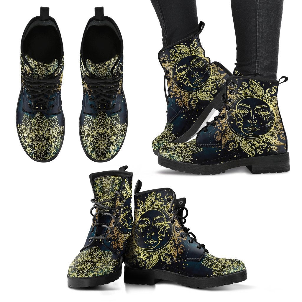 Golden Sun & Moon Mandala Womens Boots