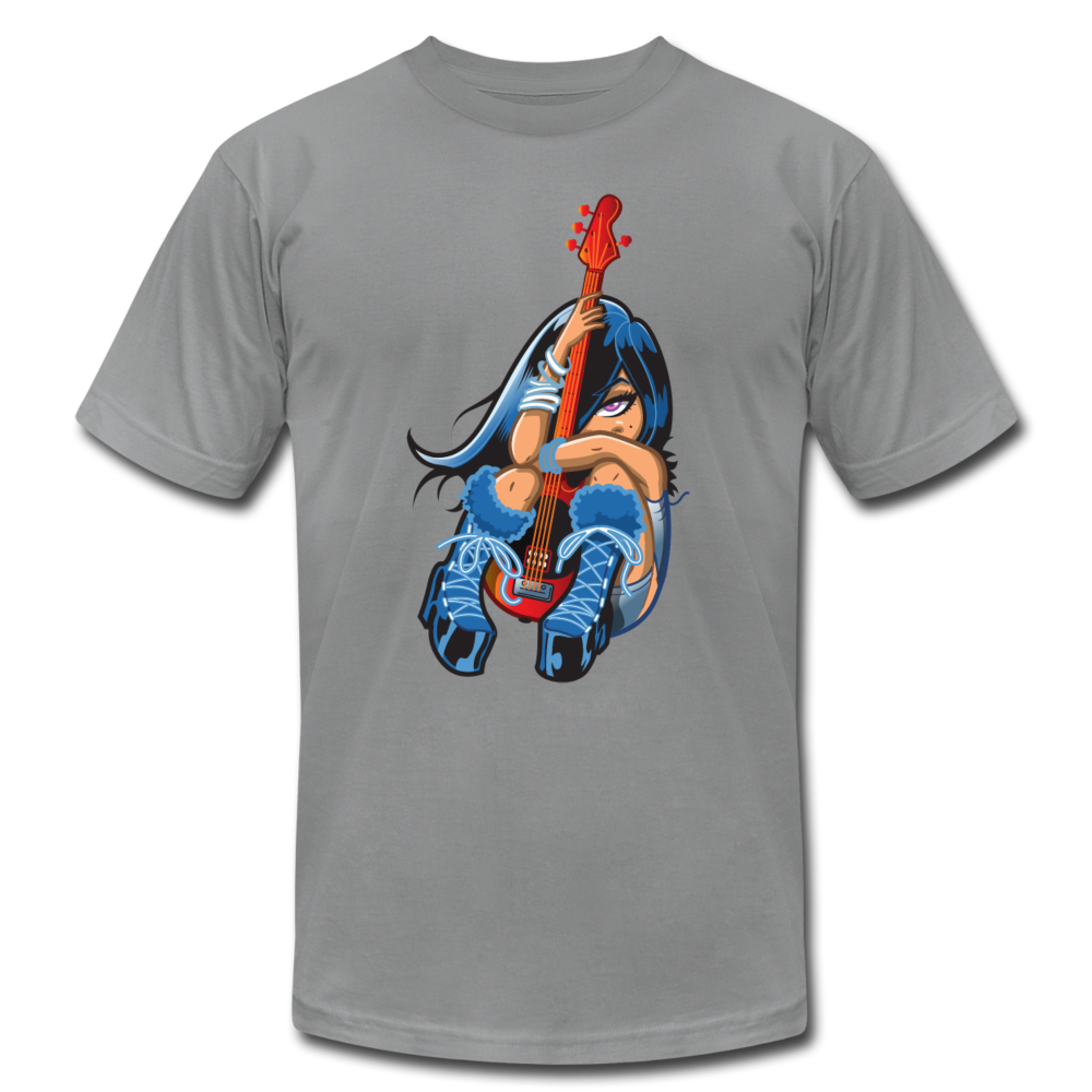 Guitar Girl Cartoon T-Shirt - slate