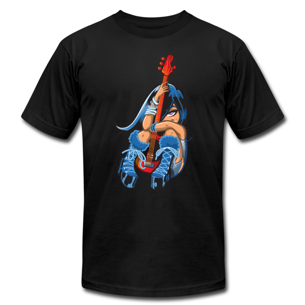 Guitar Girl Cartoon T-Shirt - black