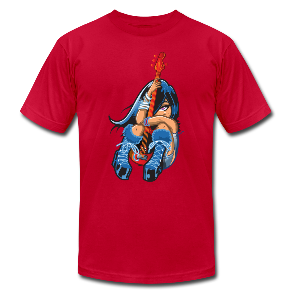 Guitar Girl Cartoon T-Shirt - red