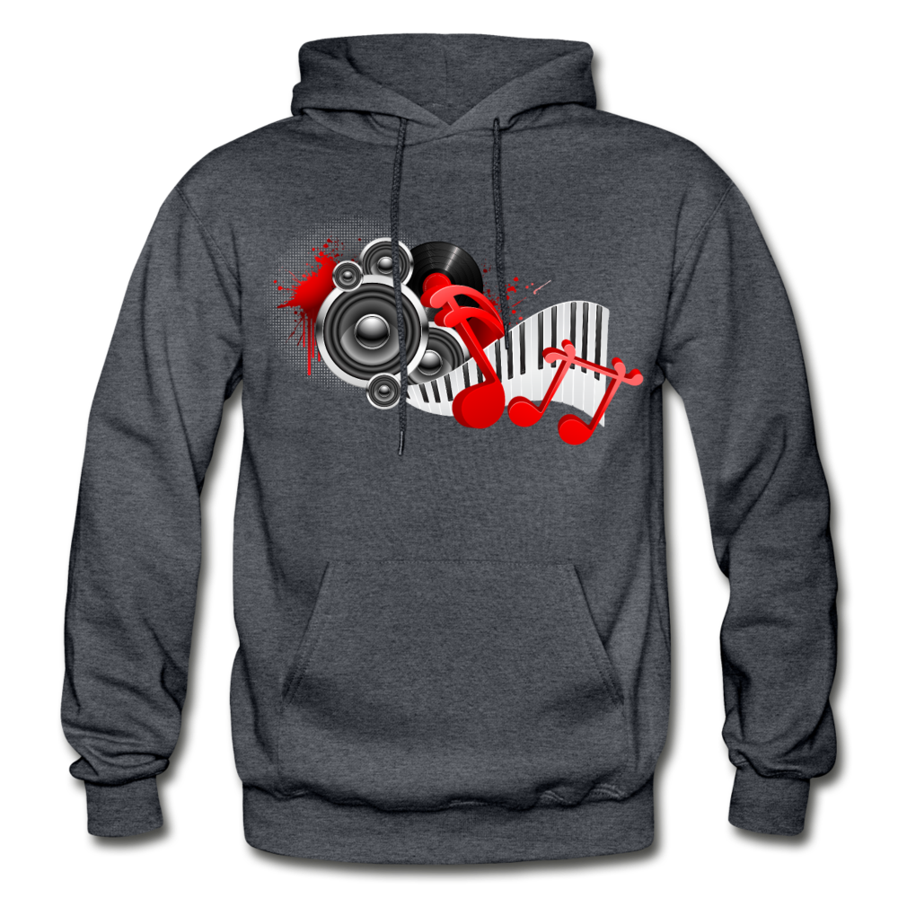Music Notes & Speakers Hoodie - charcoal gray