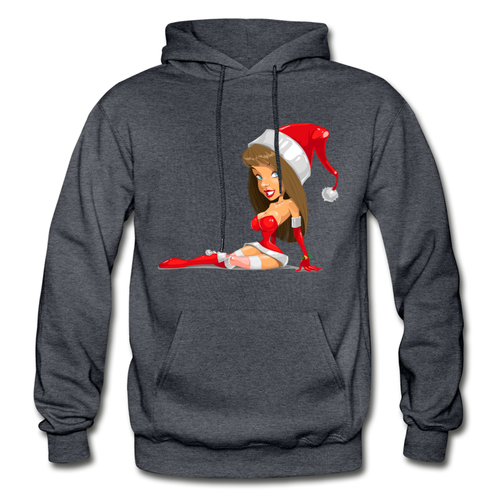 Santa Girl Cartoon Hoodie - charcoal gray