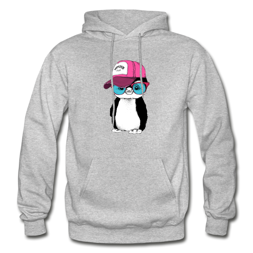 Hipster Penguin Hoodie - heather gray