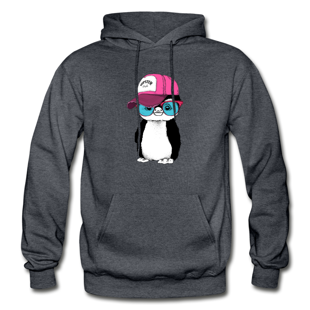 Hipster Penguin Hoodie - charcoal gray